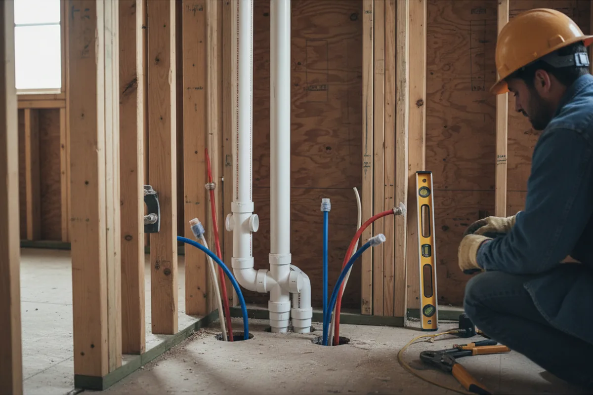 Drain and supply rough-in during Sump Pump Repair in Thomasboro