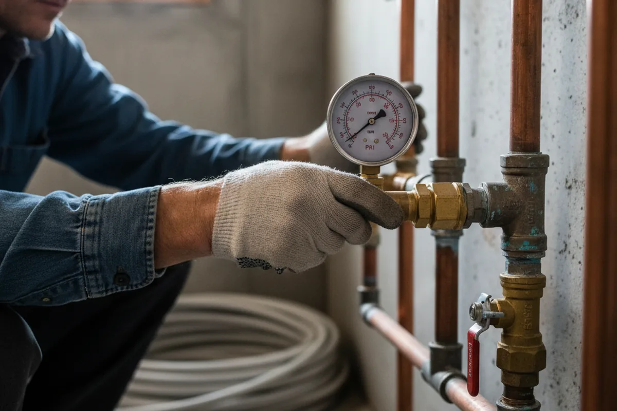 Pressure testing a repaired line during Water Line Repair in Thomasboro